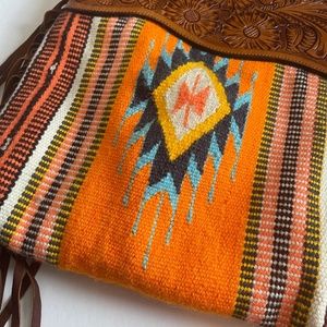 American Darling crossbody orange saddle blanket tooled  bag